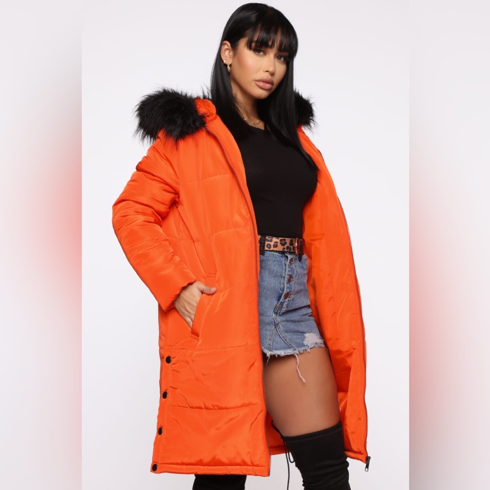 Fashion Nova- Ultra Warm Puffer Coat- Orange